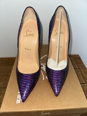 Christian Louboutin Iridescent Purple Snakeskin Pointed Toe Pumps